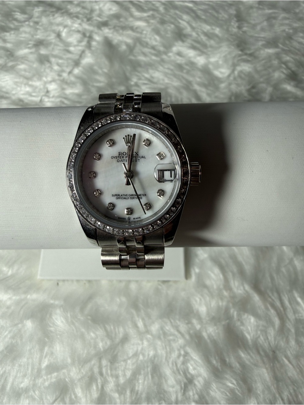 Stainless Steel Women's Watch with Mother-of-Pearl Dial and Crystal Accents - Picture 7 of 12